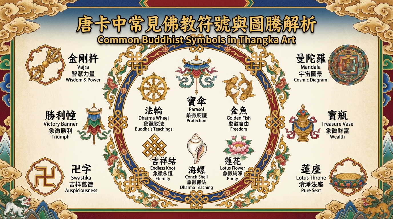 唐卡中常見佛教符號與圖騰解析 Common Buddhist Symbols in Thangka Art